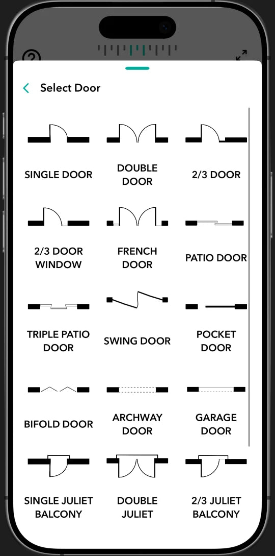 Moasure app: choosing a door or window type